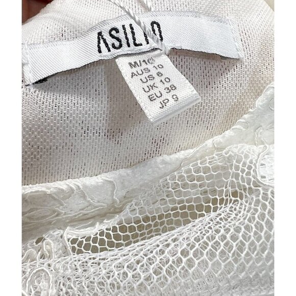 Asilio Sz 6 White Lace Asymmetrical Pleated Fit and Flare Formal Dress NWT NEW! - Picture 6 of 8